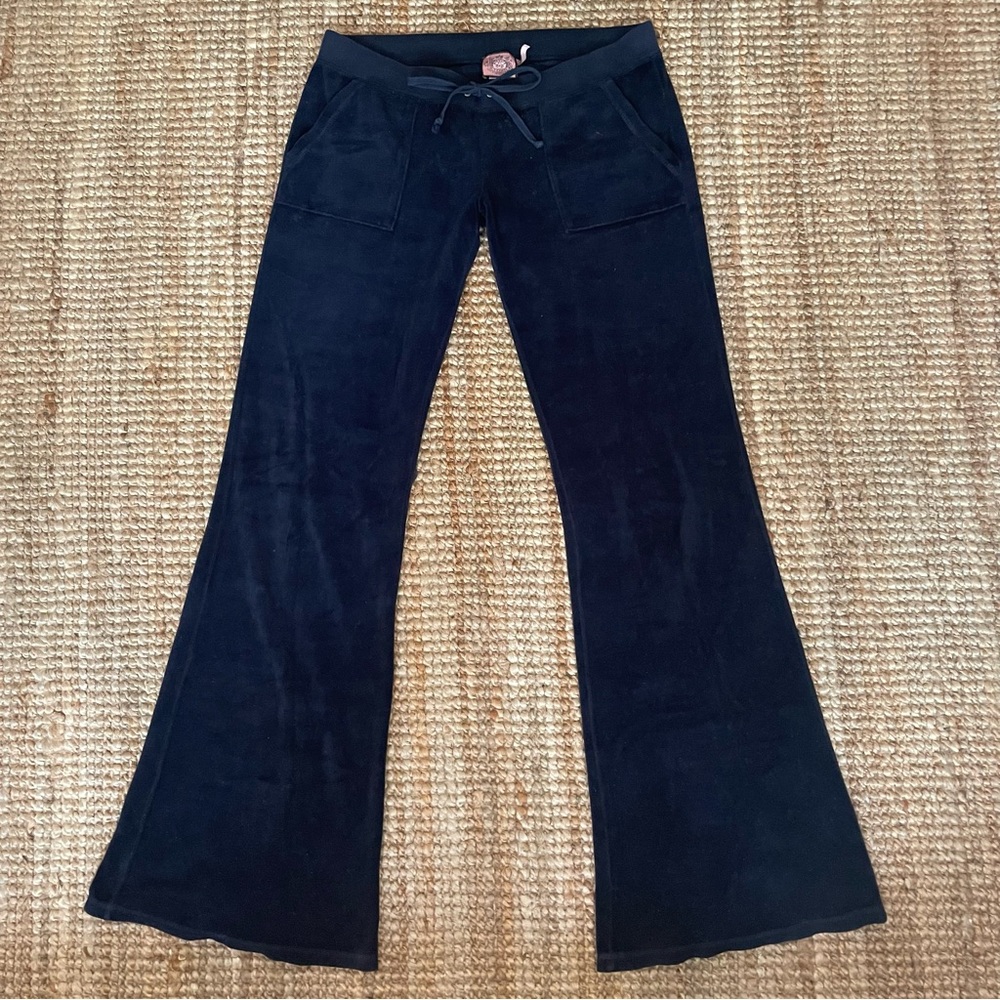 Y2K Juicy Couture Vintage Low Rise Blue Velour Flare Track Pants Womens Medium